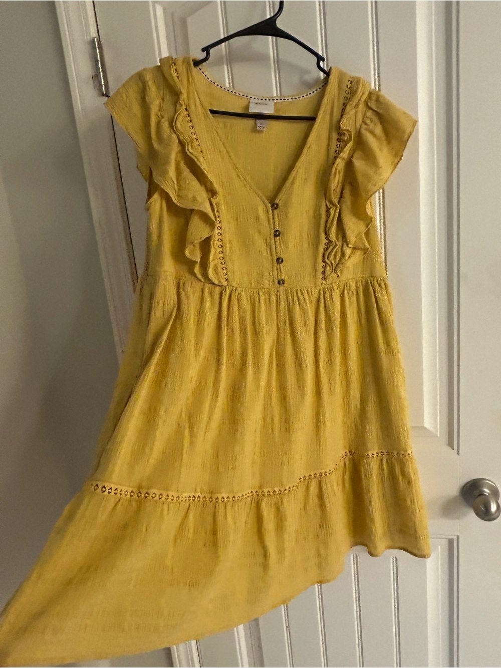 Knox Rose Mustard Yellow Boho Flutter Sleeve Mini Dress Medium